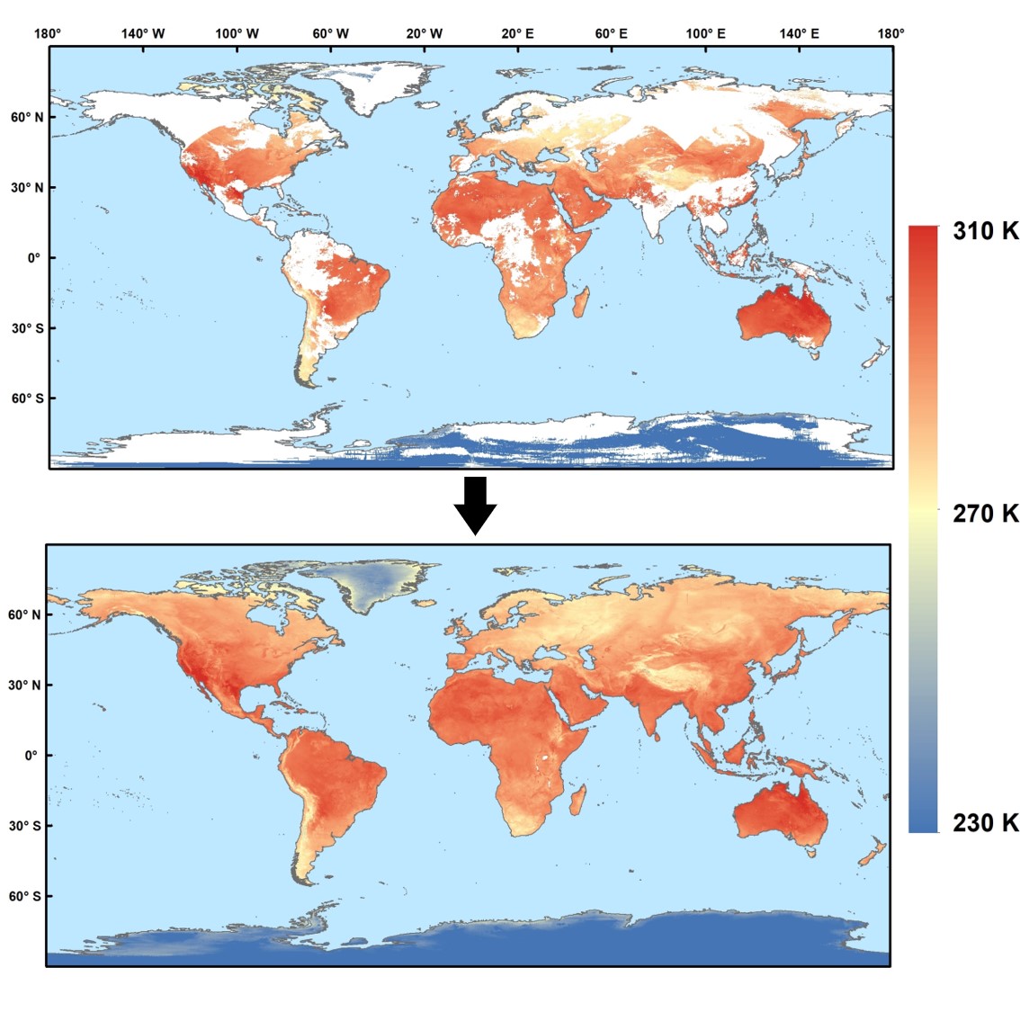 Map of Global, gap-free hourly land surface temperature