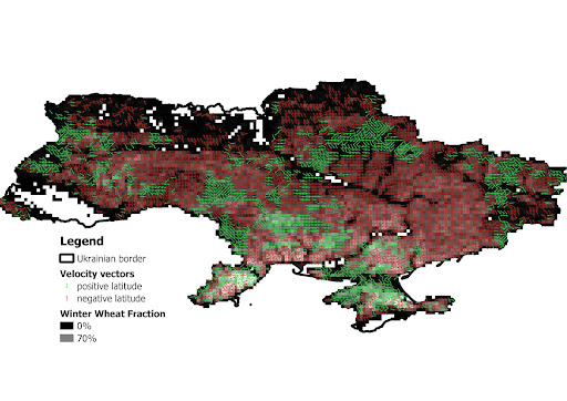 Map showing flow of crop extents in Ukraine