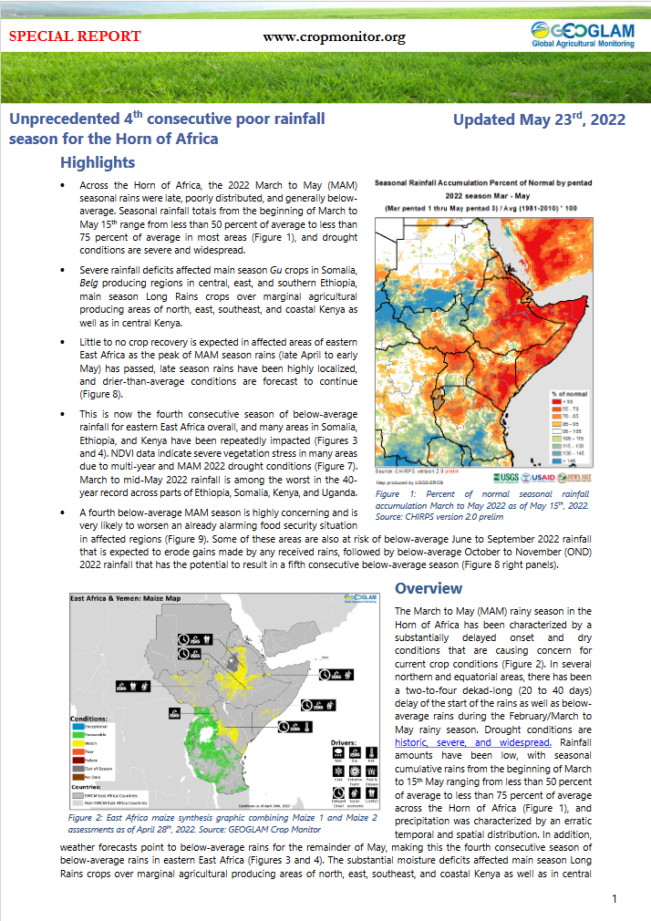 Crop monitor for early warning special report