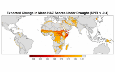Map of locations where child malnutrition is predicted to worsen in the event of a drought