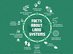 Green infographic reading 'facts about land systems' 